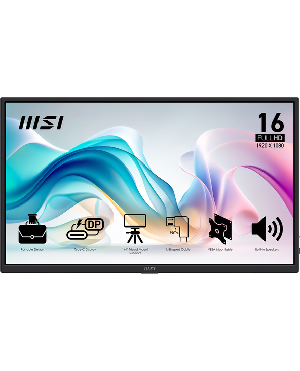 MSI PRO MP165 E6 téléviseur et moniteur portables Moniteur portable Noir 39,6 cm (15.6") LED 1920 x 1080 pixels