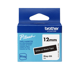 Brother BTAG-335 - Ruban adhésif blanc sur noir, 12 mm de large, non laminé