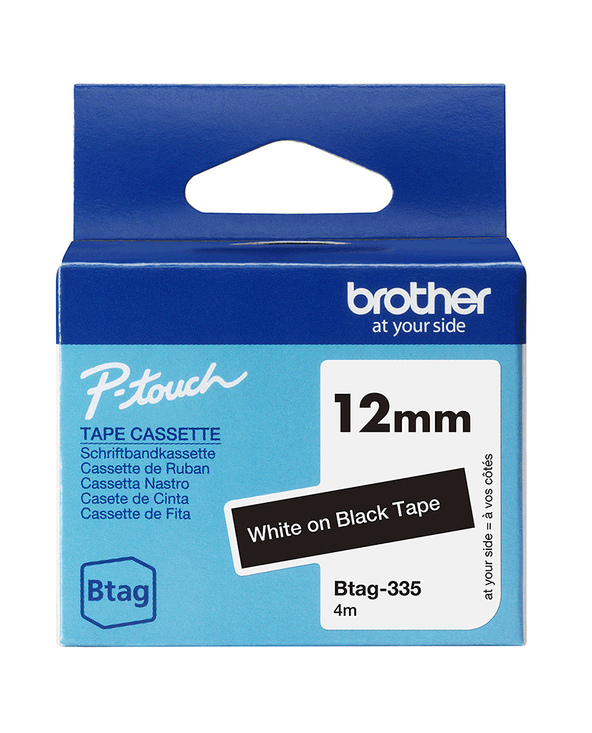 Brother BTAG-335 - Ruban adhésif blanc sur noir, 12 mm de large, non laminé