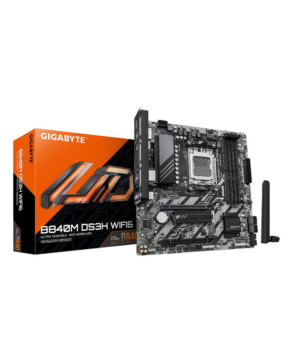 GIGABYTE B840M DS3H WIFI6 Carte Mère – Processeurs AMD Ryzen 9000, VRM numérique 8+2+2 phases, jusqu'à 8200 MHz DDR5, 2 x M.2 PC