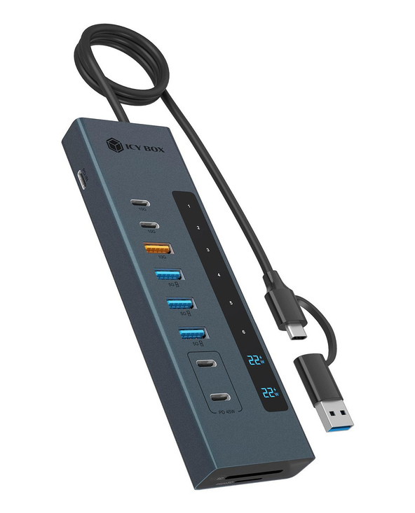 ICY BOX IB-HUB1742CR-C2PD 10000 Mbit/s Noir