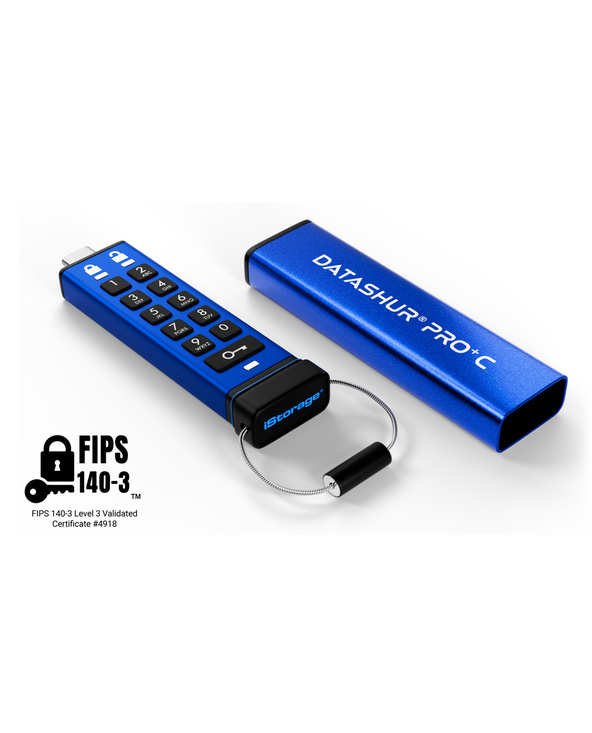 iStorage datAshur PRO+C 256GB | Secure USB Type-C Memory Stick | FIPS 140-3 Level 3 pending | PIN protected | Type C-A adapter i