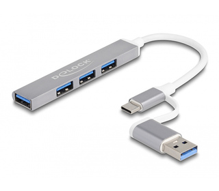 DeLOCK 4 prises minces USB Hub avec USB Type-C ou USB Type-A vers 3 x USB 2.0 Type-A femelle + 1 x USB 5 Gbps Type-A femelle