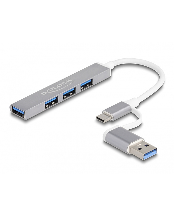 DeLOCK 4 prises minces USB Hub avec USB Type-C ou USB Type-A vers 3 x USB 2.0 Type-A femelle + 1 x USB 5 Gbps Type-A femelle