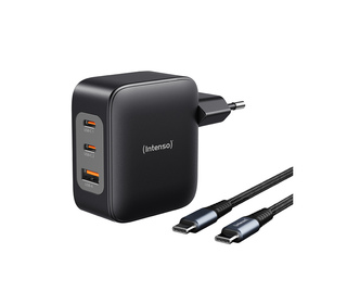 Intenso W100ACC+C520C, Ensemble adaptateur secteur + câble de charge, 100 W, charge rapide, technologie GaN, charge simultanée d