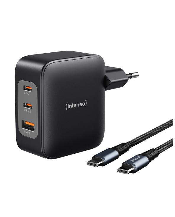 Intenso W100ACC+C520C, Ensemble adaptateur secteur + câble de charge, 100 W, charge rapide, technologie GaN, charge simultanée d