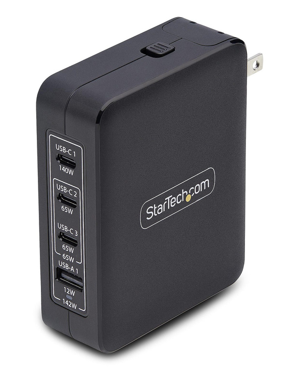 StarTech.com Chargeur Mural USB-C 140W, 3x USB-C/1x USB-A, Adaptateur d'Alimentation Power Delivery 3.1 International GaN pour M