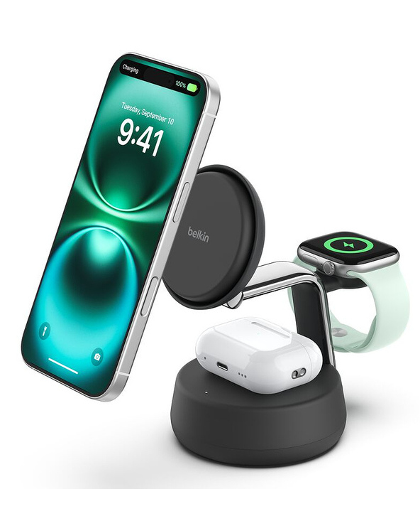 Belkin Qi2 Fitness tracker, Casques, Smartphone, Smartwatch Noir USB Recharge sans fil Charge rapide Intérieure