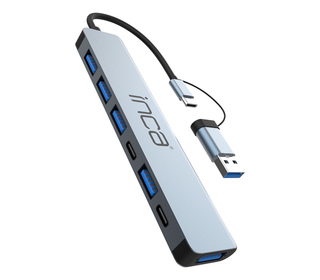 Inca IUTP-7T hub & concentrateur USB 3.2 Gen 1 (3.1 Gen 1) Type-A + Type-C 5000 Mbit/s Gris Inca IUTP-7T hub & concentrateur USB 3.2 Gen 1 (3.1 Gen 1) Type-A + Type-C 5000 Mbit/s Gris