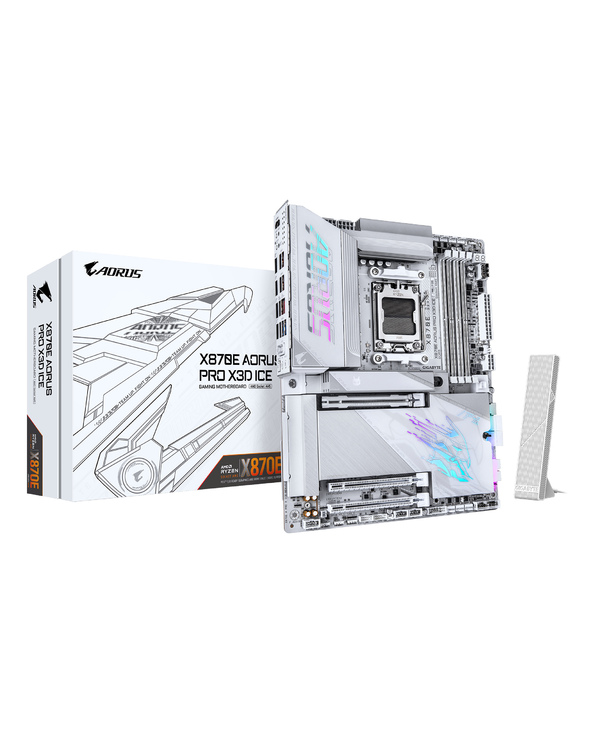 GIGABYTE X870E AORUS PRO X3D ICE Carte Mère – Prend en charge les processeurs AMD Ryzen 9000, VRM numérique 18+2+2 phases, jusqu