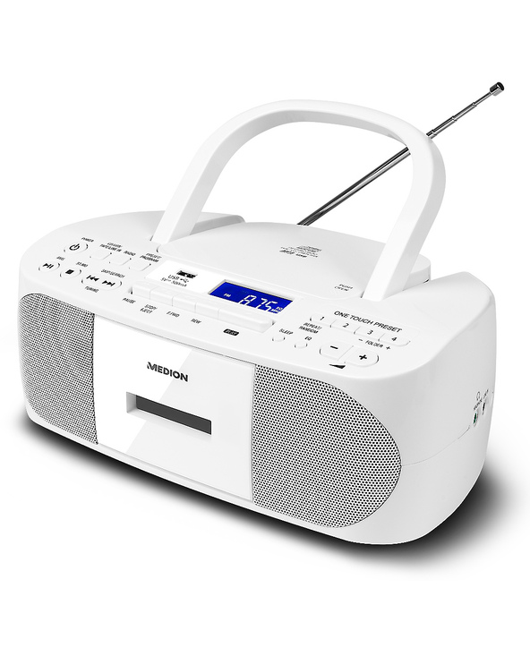 MEDION E65010 - Radio - Lecteur CD - MP3 - Cassette - FM - USB - Aux - 2 x 30 Watt - Blanc