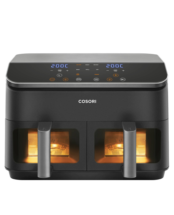 Cosori Dual Basket Chef Edition Double 8,5 L Autonome 1750 W Friteuse d’air chaud Noir, Argent