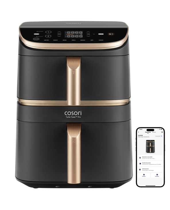Cosori Turbo Tower Pro Smart Unique 10,8 L Autonome 2630 W Friteuse d’air chaud Noir, Or