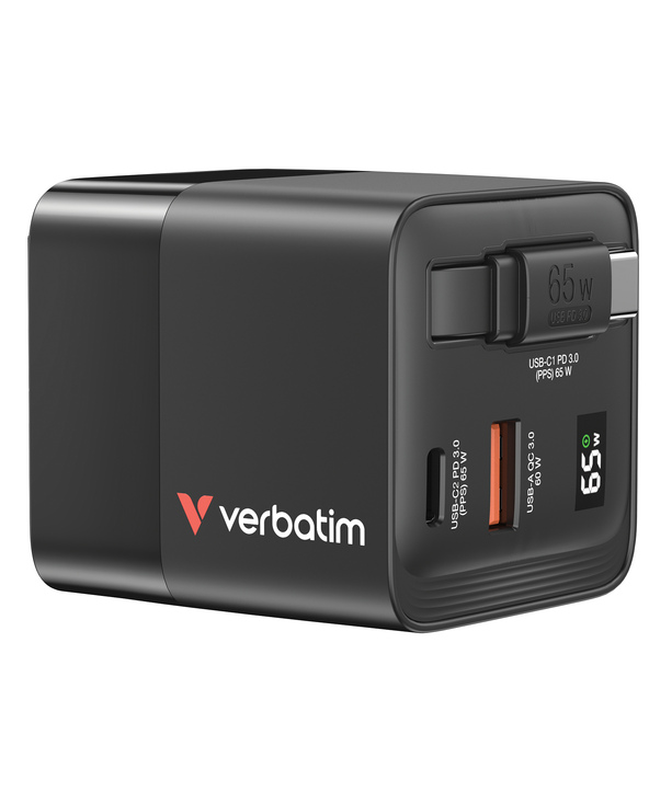 Verbatim GaN Charger 65W Universel Noir Secteur Charge rapide Intérieure