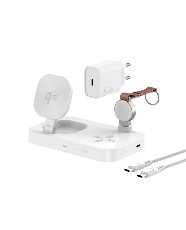 4smarts 540994 chargeur d'appareils mobiles Casques, Smartphone, Smartwatch Blanc CC, USB Recharge sans fil Charge rapide Intéri