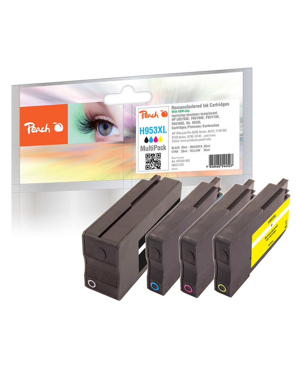 Peach PI300-932 cartouche d'encre 4 pièce(s) Compatible Rendement élevé (XL) Noir, Cyan, Magenta, Jaune
