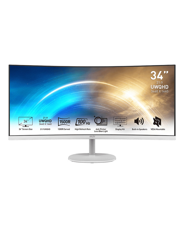 MSI Pro MP341CQWDE 34" UltraWide Quad HD 4 ms Blanc