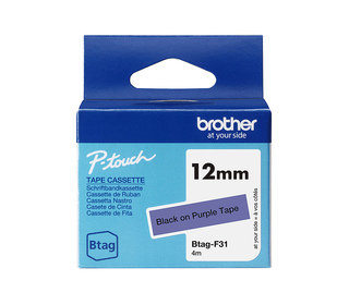 Brother BTAG-F31 – Ruban adhésif noir sur violet, 12 mm de large, non laminé
