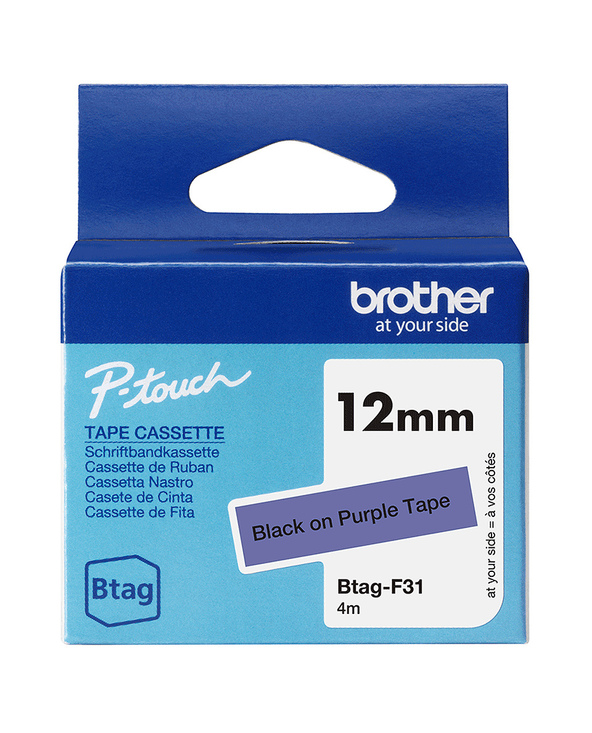 Brother BTAG-F31 – Ruban adhésif noir sur violet, 12 mm de large, non laminé