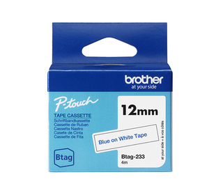 Brother BTAG-233 - Ruban adhésif bleu sur blanc, 12 mm de large, non laminé