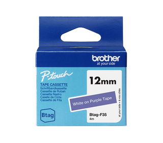 Brother BTAG-F35 - Ruban adhésif blanc sur violet, 12 mm de large, non laminé
