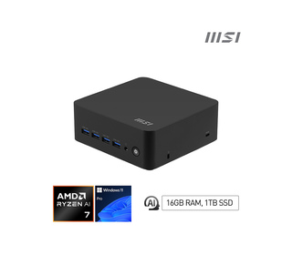 MSI Cubi Z AI 8M R7 8845HS FS 16GB 1TB W11P Mini PC AMD Ryzen 7 16 Go 1 To Windows 11 Pro Noir
