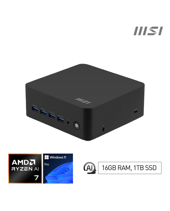 MSI Cubi Z AI 8M R7 8845HS FS 16GB 1TB W11P Mini PC AMD Ryzen 7 16 Go 1 To Windows 11 Pro Noir