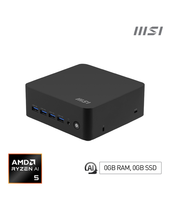 MSI Cubi Z AI 8M AMD Ryzen 5 8645HS Barebone 0.9L sized PC Noir AMD SoC 4,3 GHz Haut-parleurs intégrés
