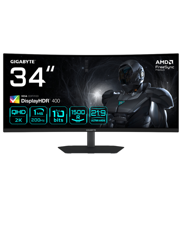 GIGABYTE G34WQC2 MONITEUR GAMING INCURVÉ 34” WQHD - 3440 X 1440, 1500R, 200HZ, 1MS, 450 CD/M², AMD FREESYNC PREMIUM, DISPLAYHDR 