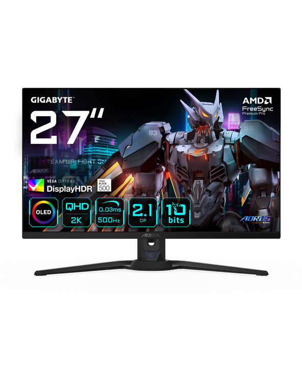 GIGABYTE AORUS FO27Q5P MONITEUR DE JEU OLED QHD – 2560 X 1440, 500 HZ, 0,03 MS, KVM, 300 CD/M², FREESYNC PREMIUM PRO, DISPLAYHDR