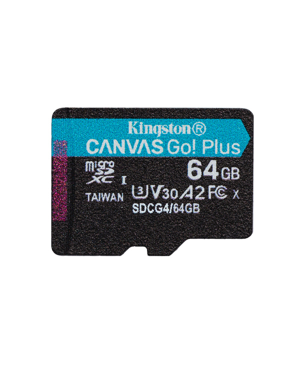 Kingston Technology Carte microSDXC Canvas Go Plus Gen4 200R A2 U3 de 64 Go, pack unique sans ADP