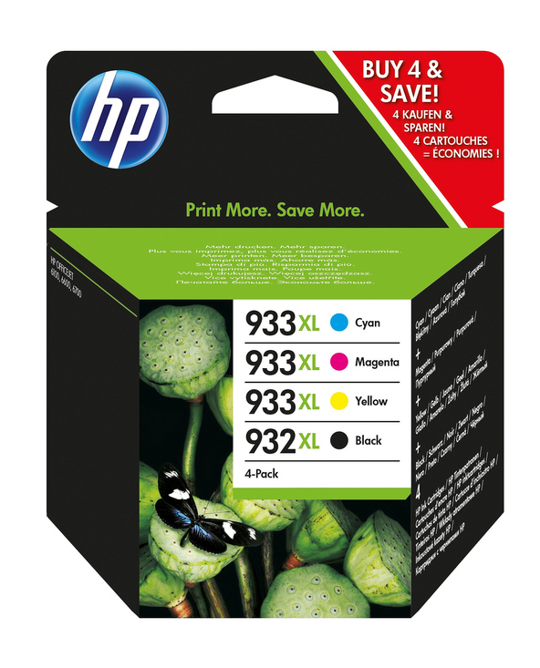 HP 932XL Black/933XL Cyan/Magenta/Yellow 4-pack Original Ink Cartridges cartouche d'encre 4 pièce(s) Rendement élevé (XL) Noir, 
