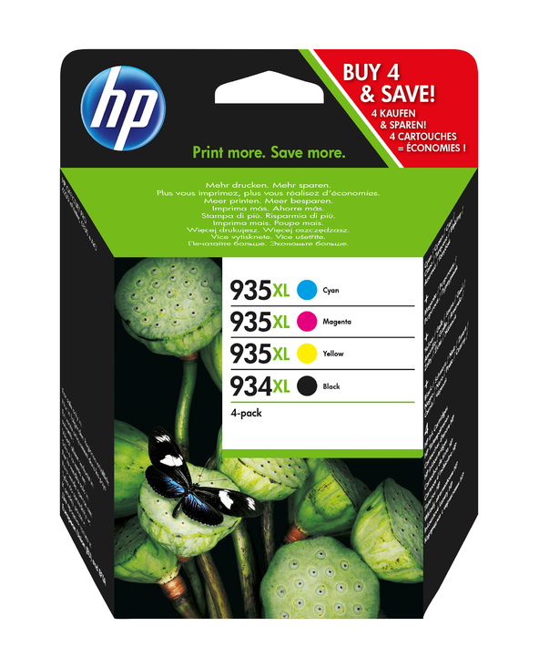 HP 934XL Pack de 4 cartouches Haute capacité authentiques Noir/935XL cyan/magenta/jaune
