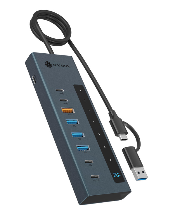 ICY BOX Hub 9-en-1 avec Power Delivery et connexion hôte Type-C/Type-A