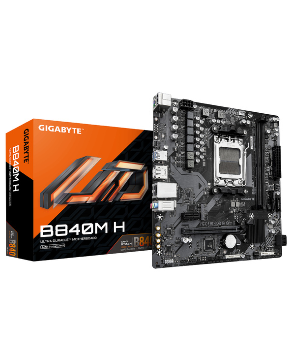 GIGABYTE B840M H Carte Mère - Processeurs AMD Ryzen 9000, VRM 5+2+2 phases, jusqu’à 7200MHz DDR5 (O.C), 1xPCIe 4.0 M.2, LAN 1GbE