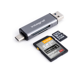 Integral INCRUSB3.2ACSDMSDR lecteur de carte mémoire USB 3.2 Gen 1 (3.1 Gen 1) Type-A/Type-C Noir, Argent