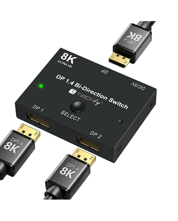 Techly IDATA-DP-2DP-8KT commutateur vidéo DisplayPort