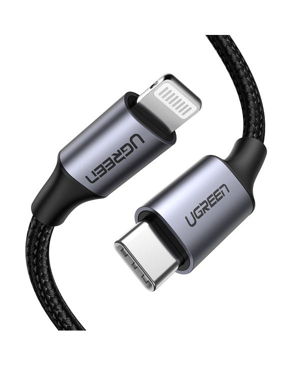 Ugreen 60759 câble de téléphone portable Noir, Argent 1 m USB C Lightning