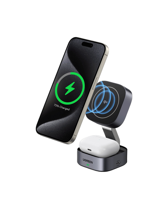 Ugreen 35316 chargeur d'appareils mobiles Casque, Smartphone, Smartwatch Gris USB Recharge sans fil Charge rapide Intérieure