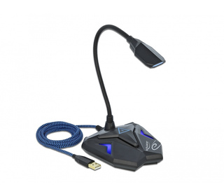 DeLOCK Microphone USB de bureau pour jeu avec col de cygne et touche de sourdine