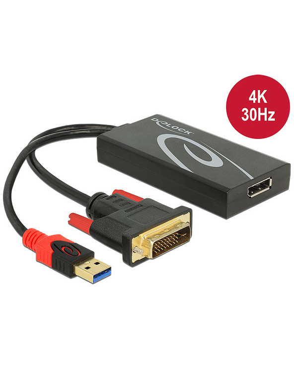 DeLOCK 0.3m, DVI 24+1 + USB-A/Displayport 20p 0,3 m DVI-D + USB HDMI Noir