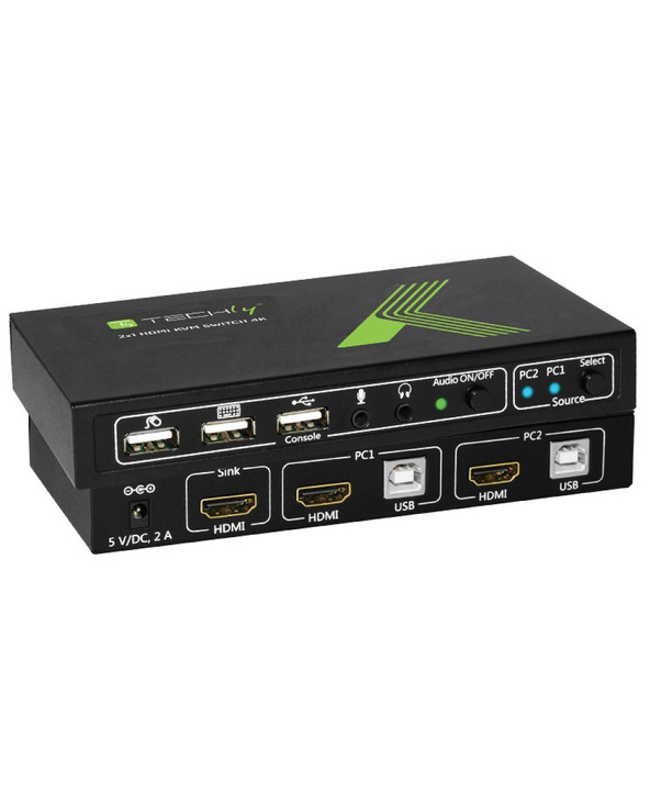 Techly 2x1 USB HDMI KVM Switch 4Kx2K IDATA KVM-HDMI2U commutateur écran, clavier et souris Noir