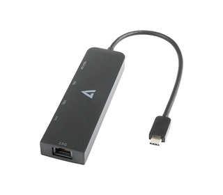V7 Adaptateur Ethernet 2.5 G USB-C mâle vers USB-A femelle x 2, USB-C femelle x 1 , RJ45 femelle x 1 noir