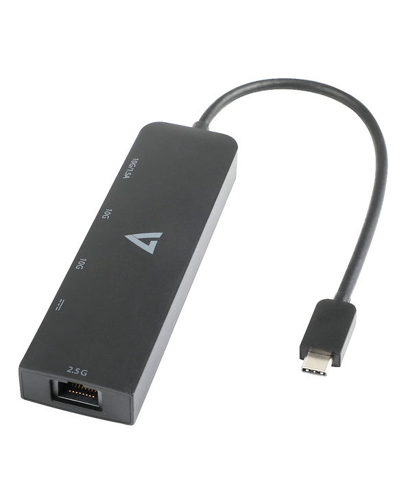 V7 Adaptateur Ethernet 2.5 G USB-C mâle vers USB-A femelle x 2, USB-C femelle x 1 , RJ45 femelle x 1 noir