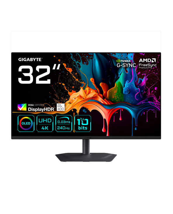 GIGABYTE MO32U2 MONITEUR GAMING OLED 32” 4K UHD - 3840 X 2160, 240HZ, 0.03MS, 250 CD/M², G-SYNC COMPATIBLE, FREESYNC PREMIUM PRO