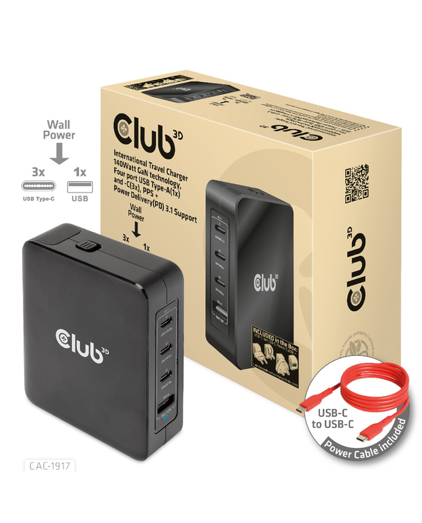 CLUB3D CAC-1917 chargeur d'appareils mobiles Universel Noir Secteur Charge rapide Intérieure