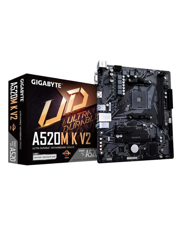 GIGABYTE Carte mère A520M K V2 - Prend en charge les processeurs AMD Ryzen série 5000 AM4, jusqu'à 5100MHz DDR4 (OC), PCIe Gen3 