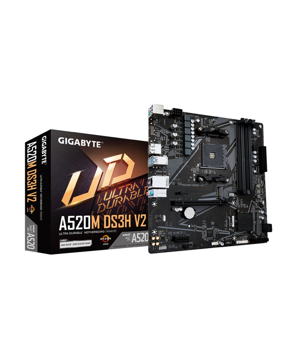 GIGABYTE Carte mère A520M DS3H V2 - Prend en charge les processeurs AMD Ryzen série 5000 AM4, jusqu'à 4733 MHz DDR4 (OC), PCIe 3