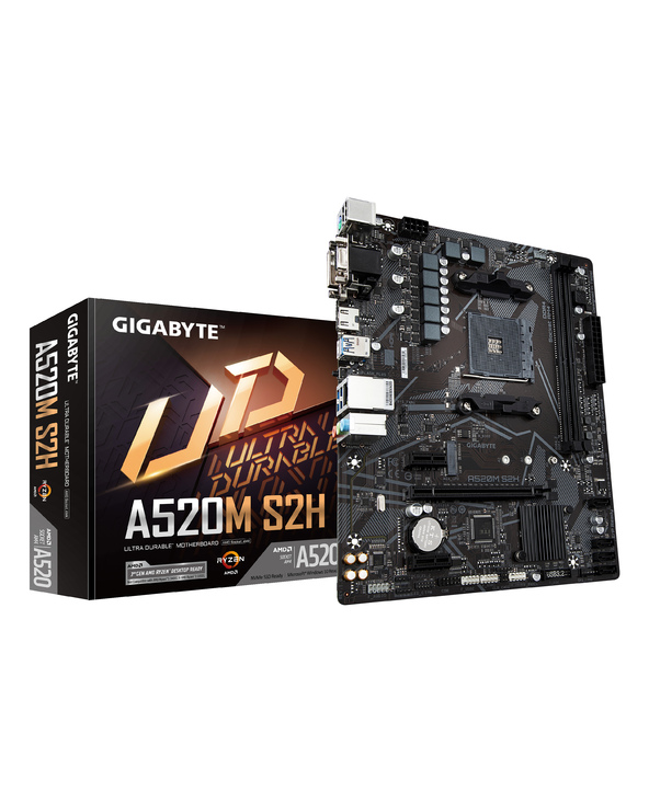 GIGABYTE Carte mère A520M S2H - Prend en charge les processeurs AMD Ryzen série 5000 AM4, VRM numérique pur 4+3 phases, jusqu'à 
