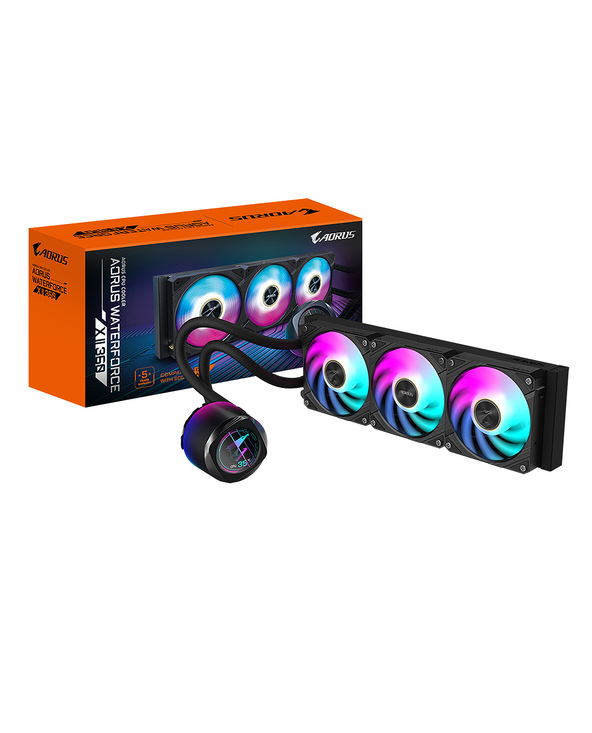 GIGABYTE AORUS WATERFORCE X II 360 Refroidisseur liquide pour processeur AIO - 3x ventilateurs ARGB de 120 mm, écran LCD en coul